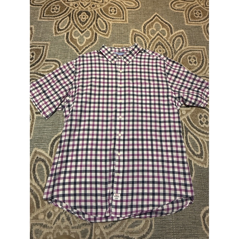 IZOD Saltwater Relaxed Classics Mens 2XLT Purple Plaid Short Sleeve Button Down